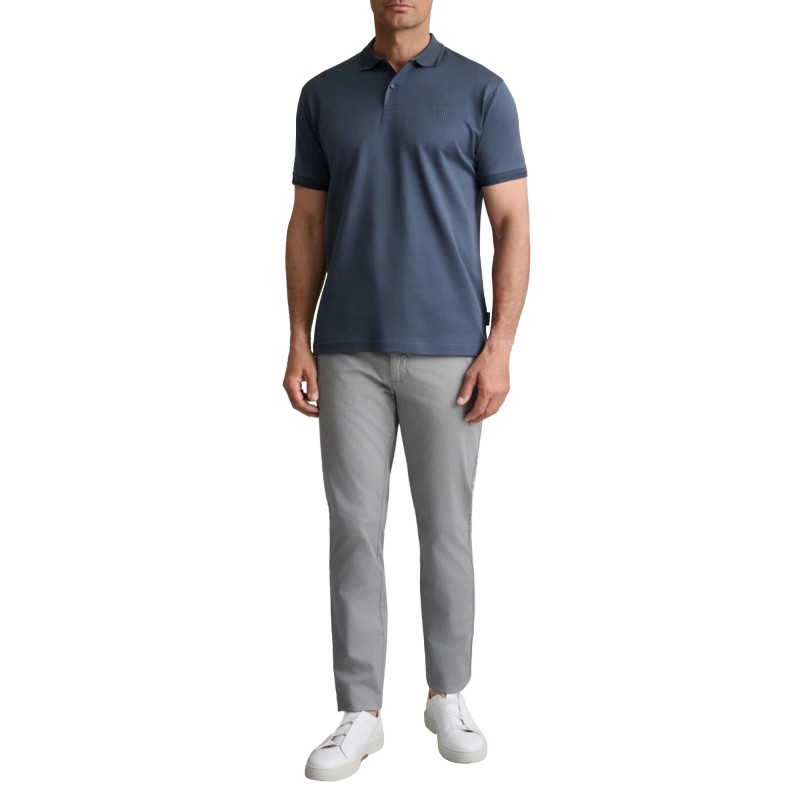 Navy & Green Polo Shirt Custom Fit Mercerised-Orion Blue