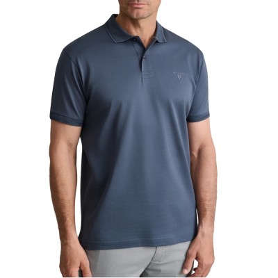 Navy & Green Polo Shirt Custom Fit Mercerised-Orion Blue