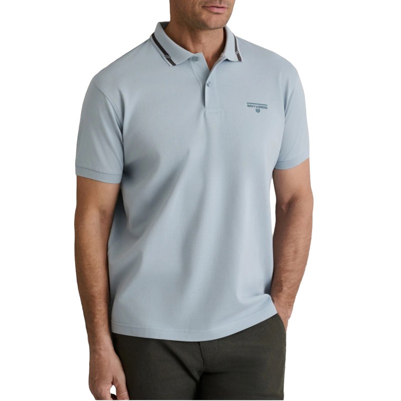 Navy & Green Polo Shirt Custom Fit Mercerized-Blue Fog Navy & Green Polo Shirt Custom Fit Mercerized-Blue Fog