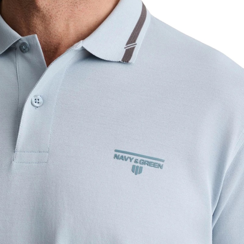Navy & Green Polo Shirt Custom Fit Mercerized-Blue Fog Navy & Green Polo Shirt Custom Fit Mercerized-Blue Fog