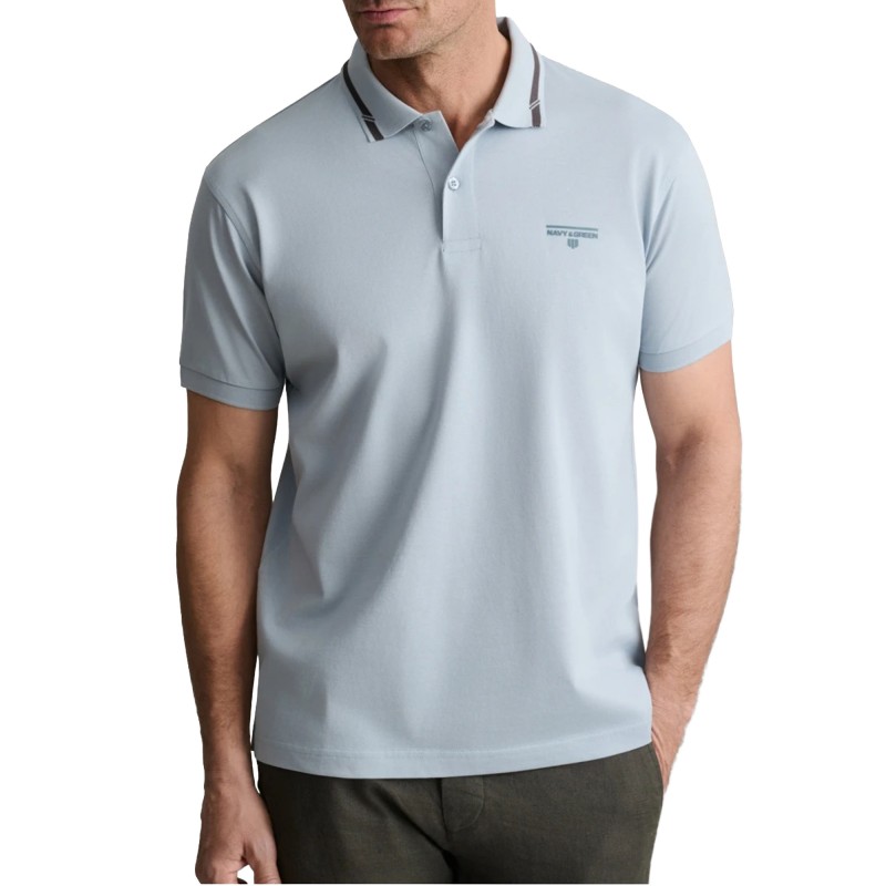 Navy & Green Polo Shirt Custom Fit Mercerized-Blue Fog Navy & Green Polo Shirt Custom Fit Mercerized-Blue Fog