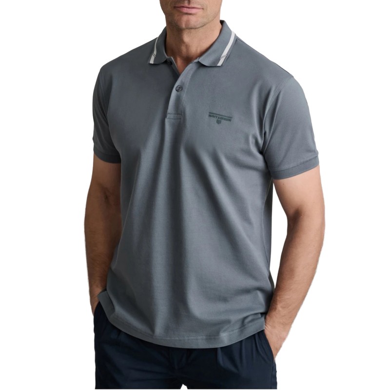 Navy & Green Polo Shirt Custom Fit Mercerized-Metal Blue Navy & Green Polo Shirt Custom Fit Mercerized-Metal Blue