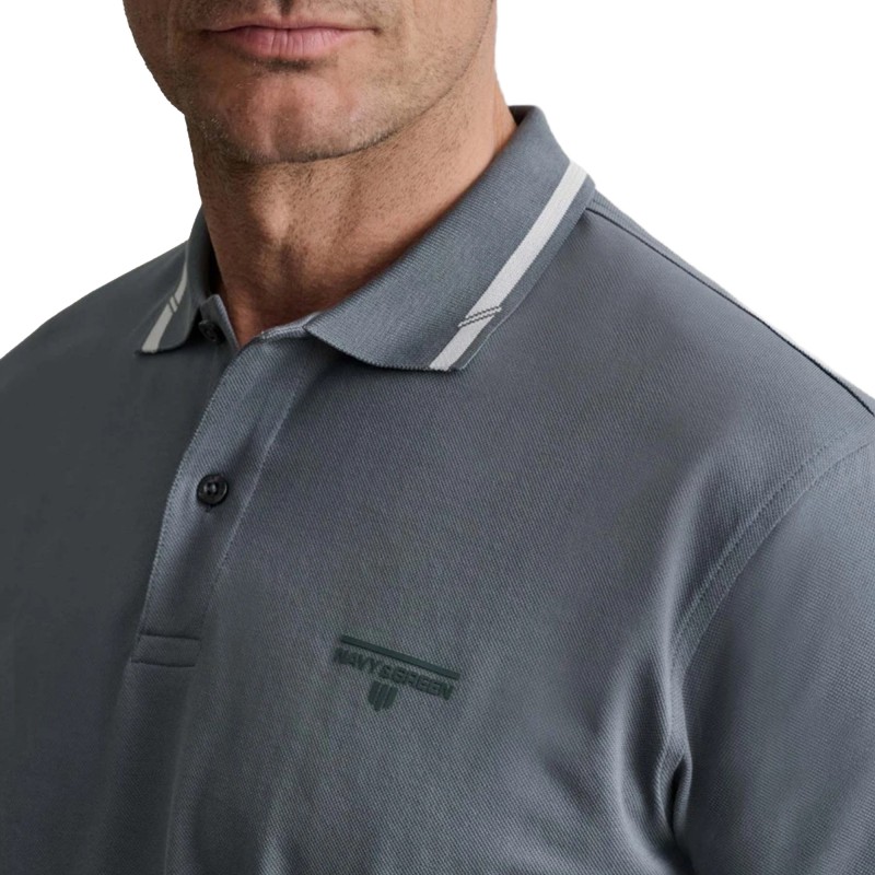 Navy & Green Polo Shirt Custom Fit Mercerized-Metal Blue Navy & Green Polo Shirt Custom Fit Mercerized-Metal Blue