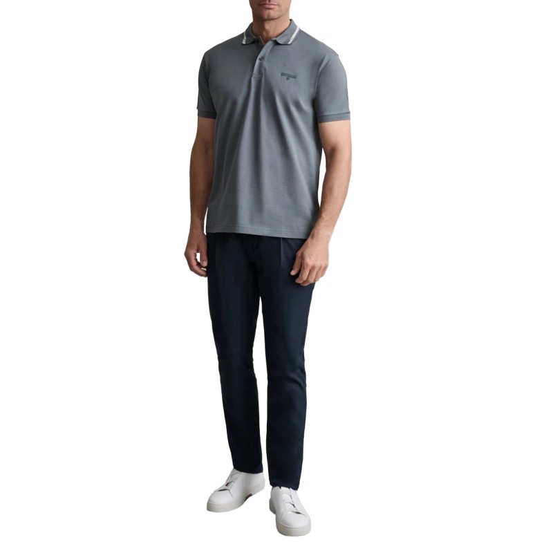 Navy & Green Polo Shirt Custom Fit Mercerized-Metal Blue Navy & Green Polo Shirt Custom Fit Mercerized-Metal Blue
