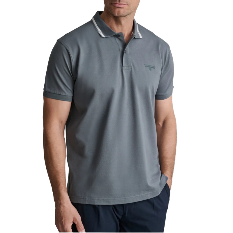 Navy & Green Polo Shirt Custom Fit Mercerized-Metal Blue Navy & Green Polo Shirt Custom Fit Mercerized-Metal Blue
