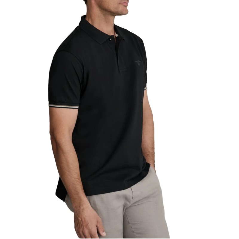 Navy & Green Polo Shirt Custom Fit Mercerized-Black