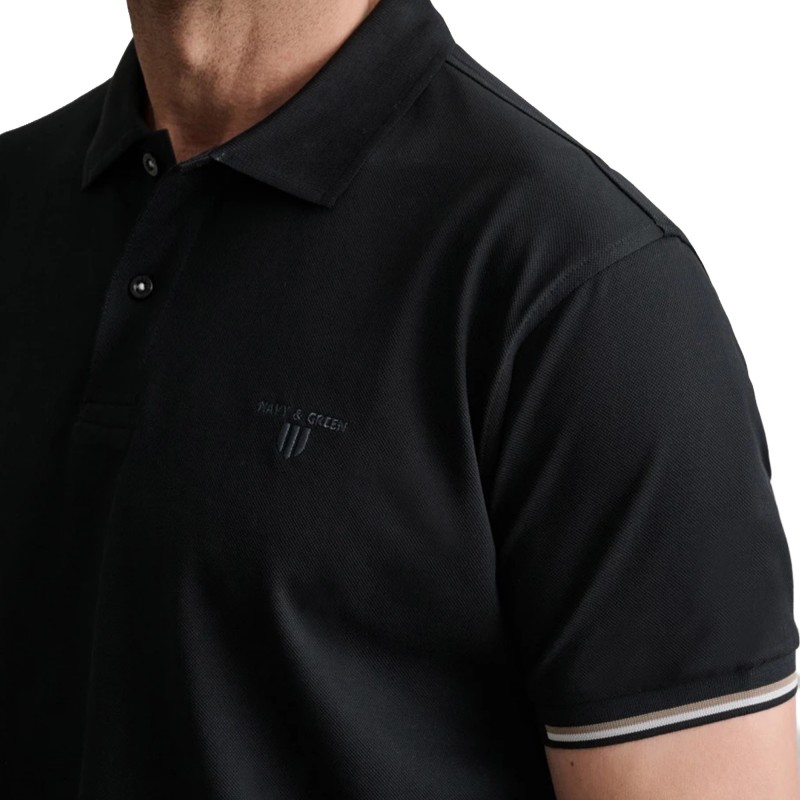 Navy & Green Polo Shirt Custom Fit Mercerized-Black