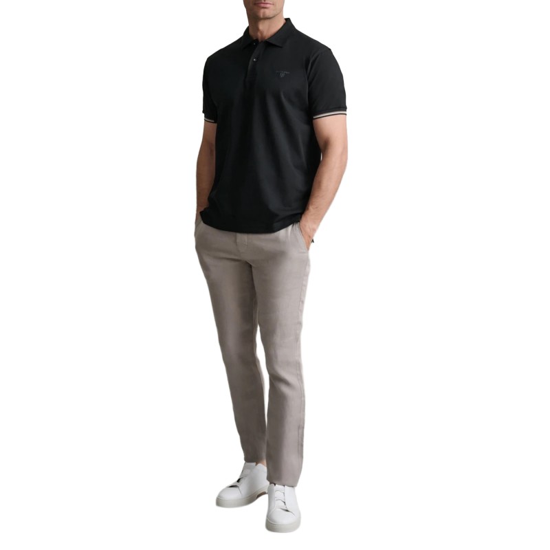 Navy & Green Polo Shirt Custom Fit Mercerized-Black
