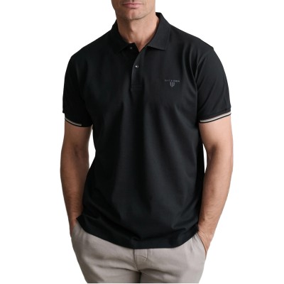 Navy & Green Polo Shirt Custom Fit Mercerized-Black