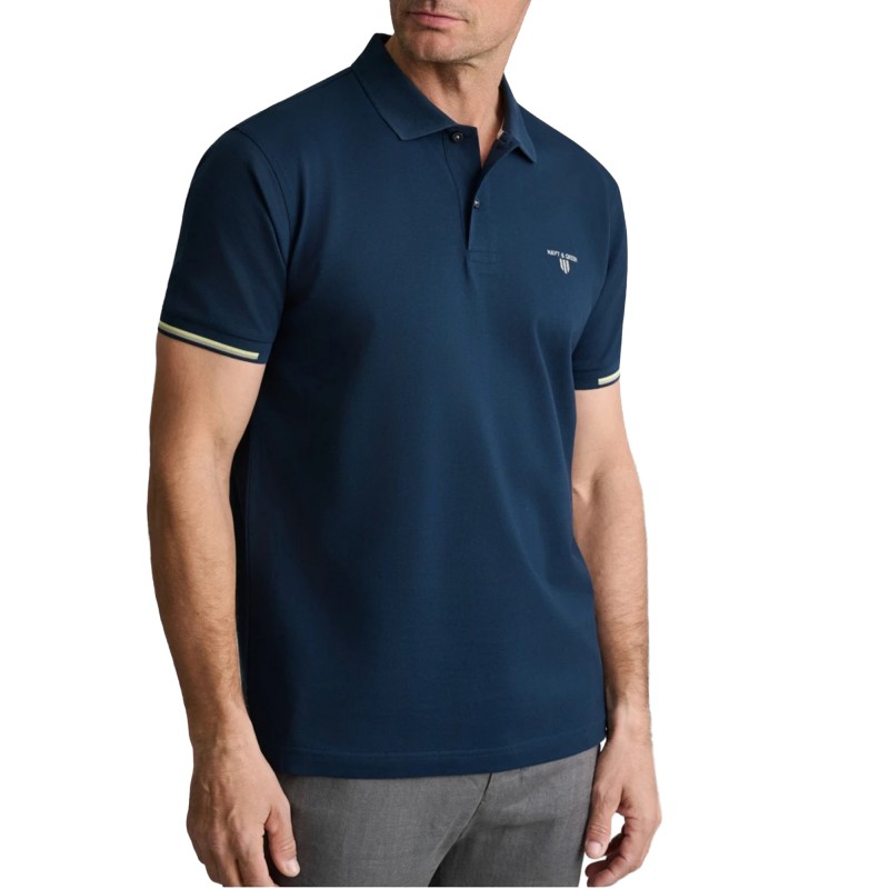 Navy & Green Polo Shirt Custom Fit Mercerized-Dark Blue
