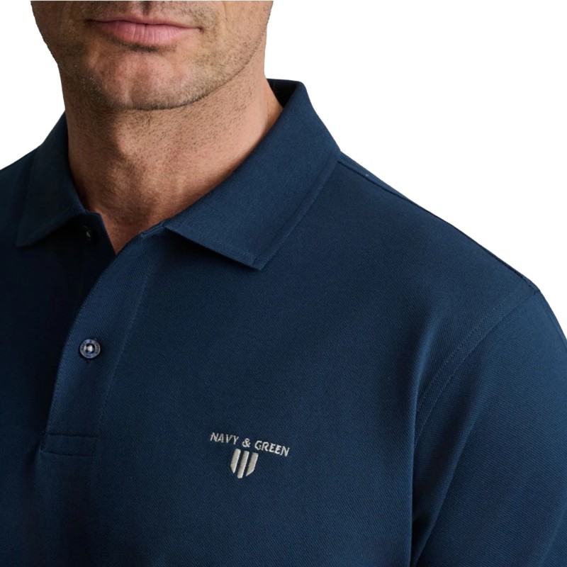 Navy & Green Polo Shirt Custom Fit Mercerized-Dark Blue