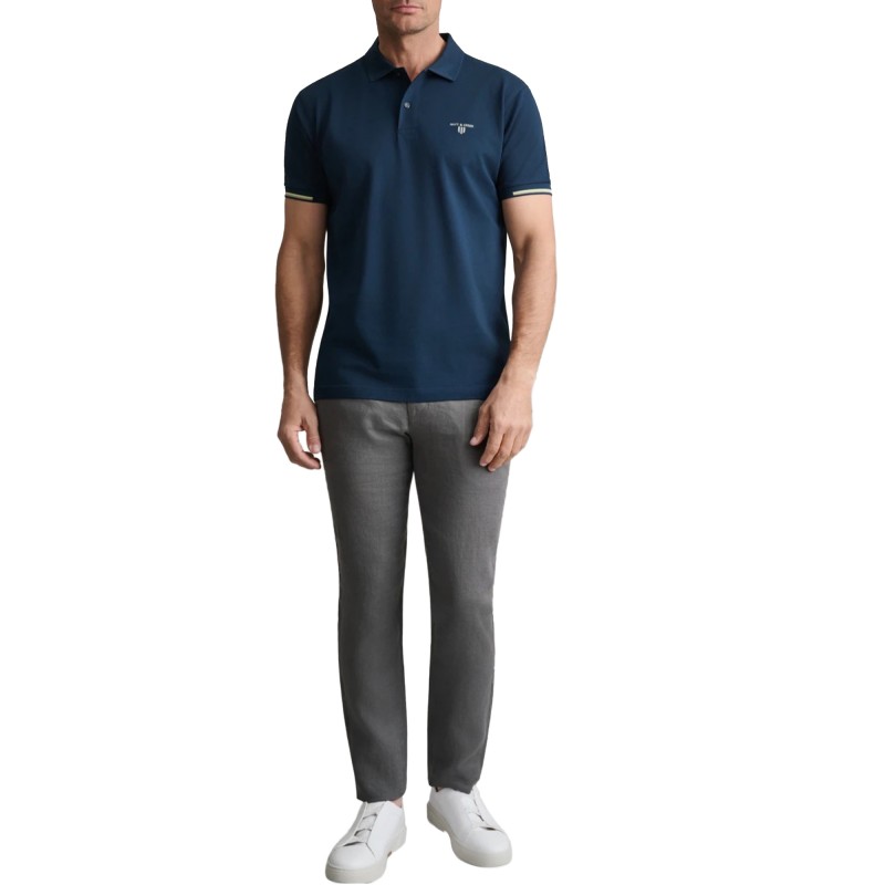 Navy & Green Polo Shirt Custom Fit Mercerized-Dark Blue