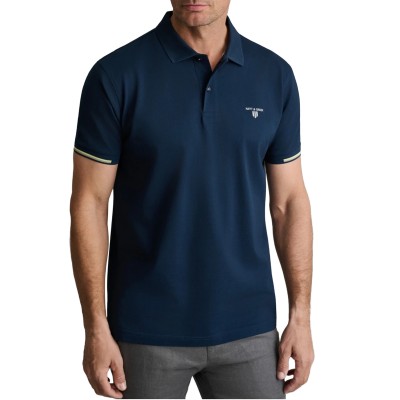 Navy & Green Polo Shirt Custom Fit Mercerized-Dark Blue