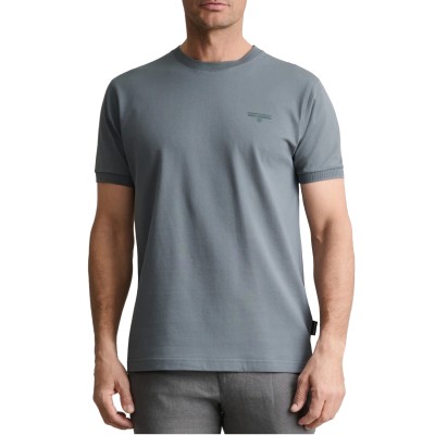 Navy & Green T-Shirt Custom Fit Mercerized-Metal Blue