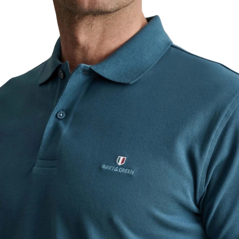 Navy & Green Polo Shirt Custom Fit-Deep Ocean
