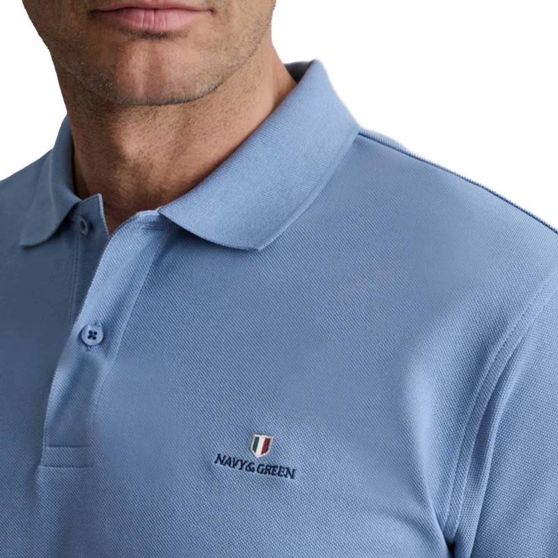 Navy & Green Polo Shirt Custom Fit-Faded Denim Blue