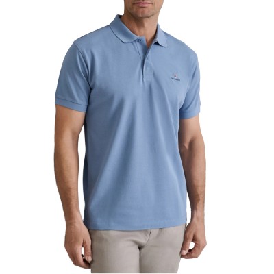 Navy & Green Polo Shirt Custom Fit-Faded Denim Blue