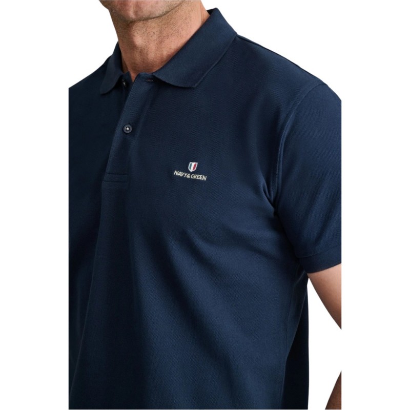 Navy & Green Polo Shirt Custom Fit-Marine Blue