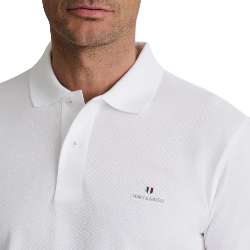Navy & Green Polo Shirt Custom Fit-White