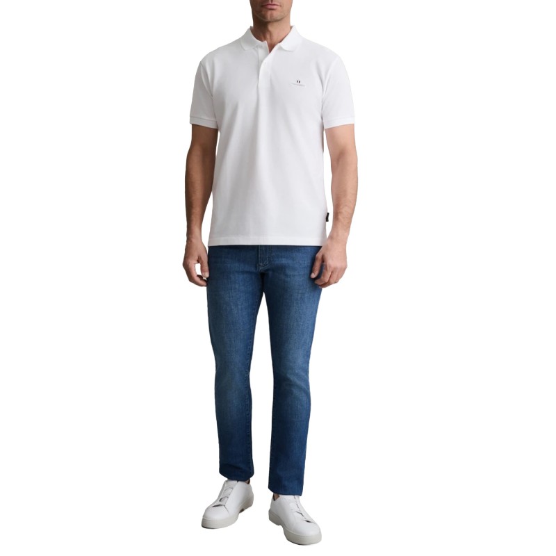Navy & Green Polo Shirt Custom Fit-White