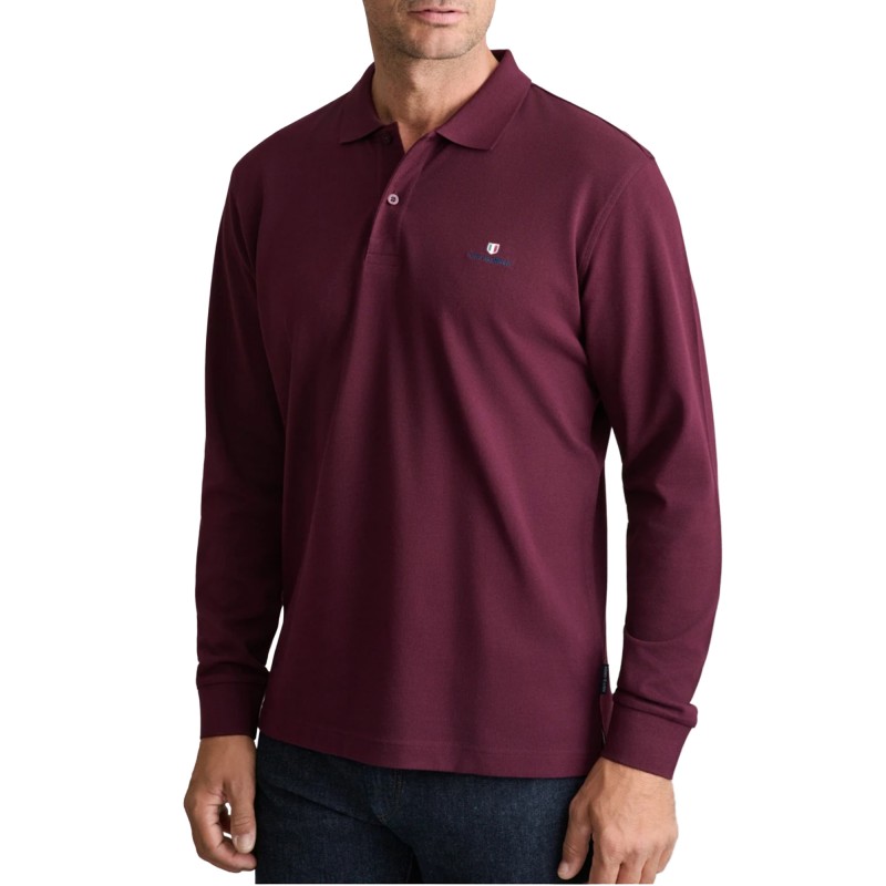 Navy & Green Polo Shirt Long Sleeve Custom Fit-Dark Bordeaux