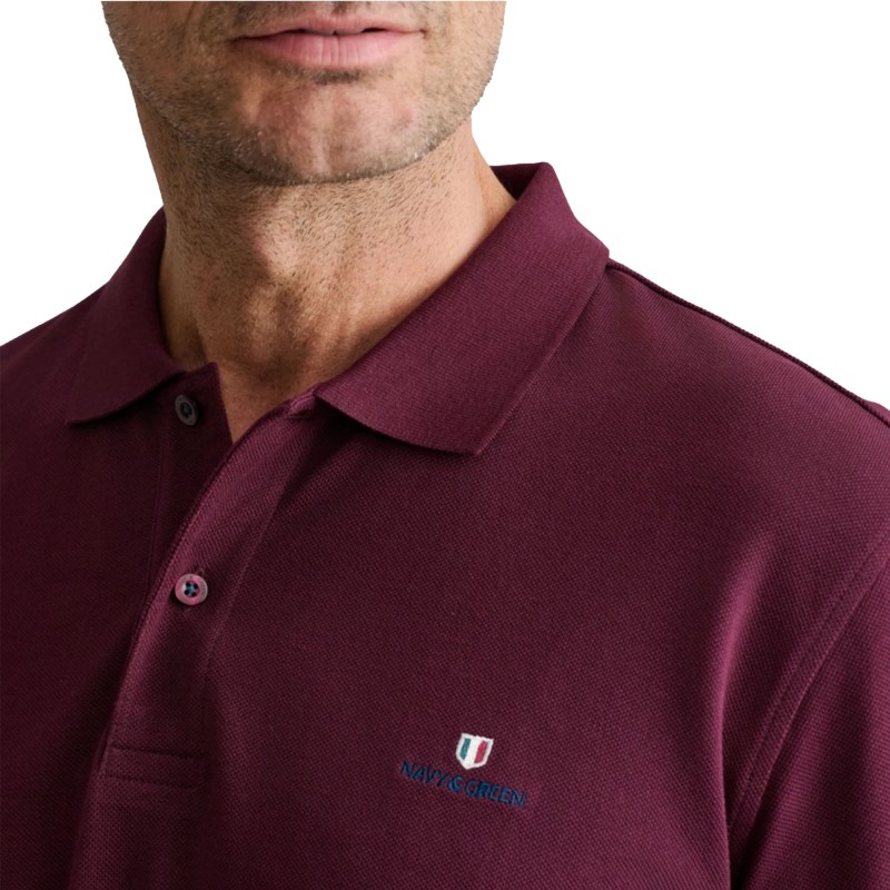 Navy & Green Polo Shirt Long Sleeve Custom Fit-Dark Bordeaux
