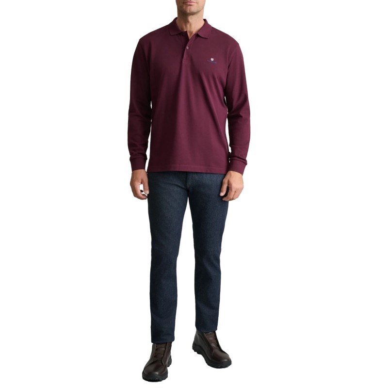 Navy & Green Polo Shirt Long Sleeve Custom Fit-Dark Bordeaux