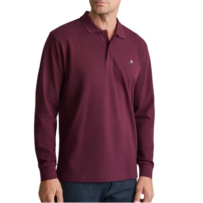 Navy & Green Polo Shirt Long Sleeve Custom Fit-Dark Bordeaux