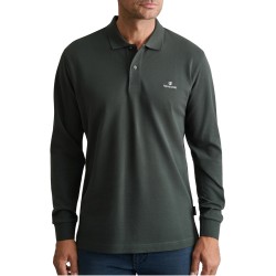 Navy & Green Polo Shirt Long Sleeve Custom Fit-Deepest Green
