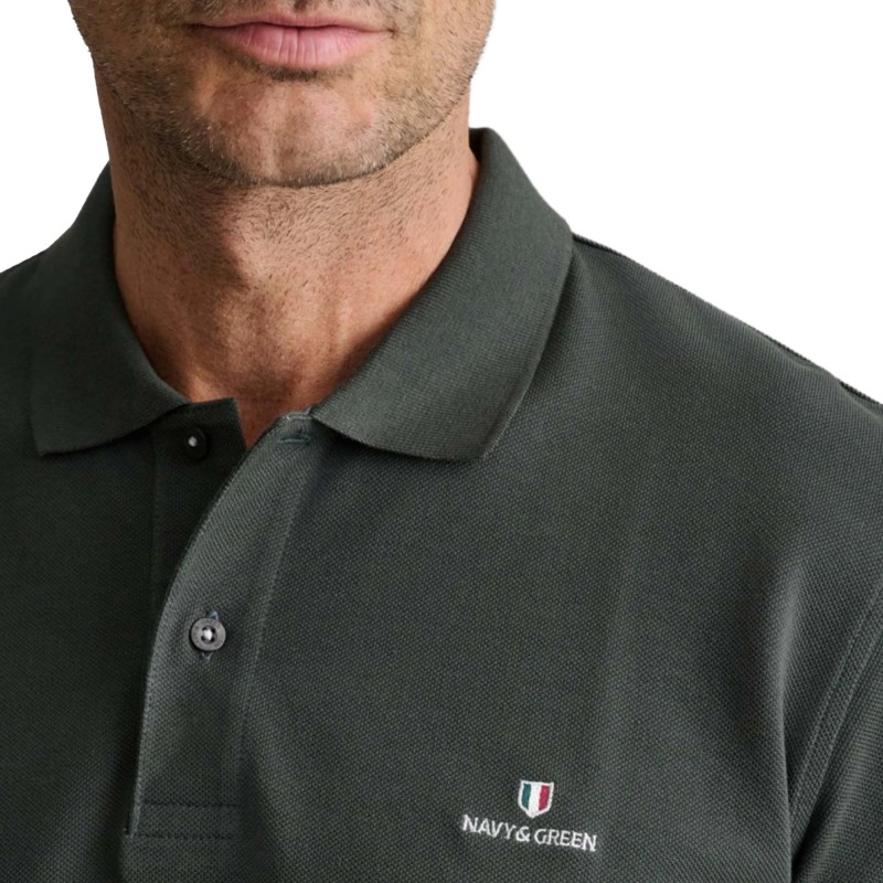 Navy & Green Polo Shirt Long Sleeve Custom Fit-Deepest Green Navy & Green Polo Shirt Long Sleeve Custom Fit-Deepest Green