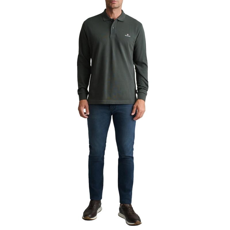 Navy & Green Polo Shirt Long Sleeve Custom Fit-Deepest Green Navy & Green Polo Shirt Long Sleeve Custom Fit-Deepest Green