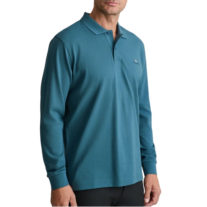 Navy & Green Polo Shirt Long Sleeve Custom Fit-Deep Ocean