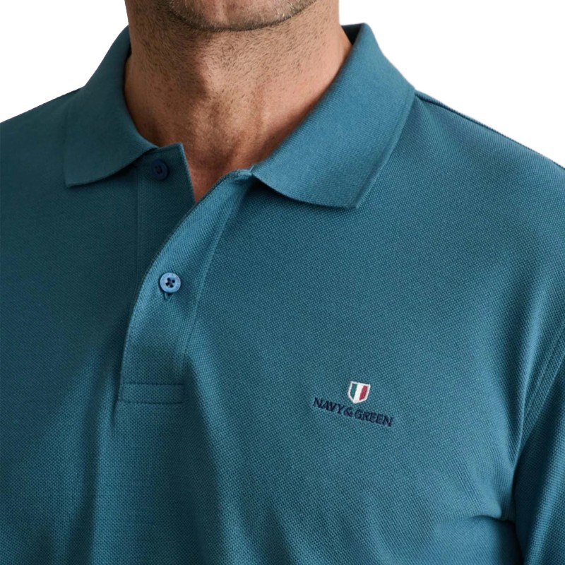 Navy & Green Polo Shirt Long Sleeve Custom Fit-Deep Ocean