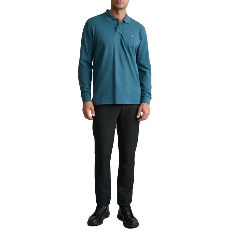 Navy & Green Polo Shirt Long Sleeve Custom Fit-Deep Ocean