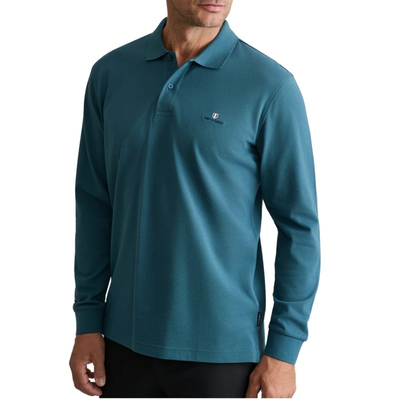 Navy & Green Polo Shirt Long Sleeve Custom Fit-Deep Ocean