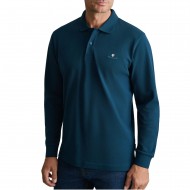 Navy & Green Polo Shirt Long Sleeve Custom Fit-Dark Petrol