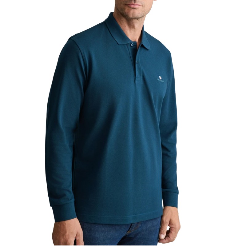 Navy & Green Polo Shirt Long Sleeve Custom Fit-Dark Petrol Navy & Green Polo Shirt Long Sleeve Custom Fit-Dark Petrol