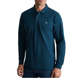 Navy & Green Polo Shirt Long Sleeve Custom Fit-Dark Petrol