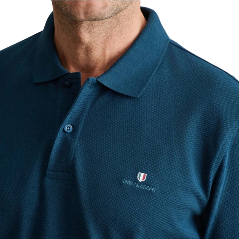 Navy & Green Polo Shirt Long Sleeve Custom Fit-Dark Petrol Navy & Green Polo Shirt Long Sleeve Custom Fit-Dark Petrol