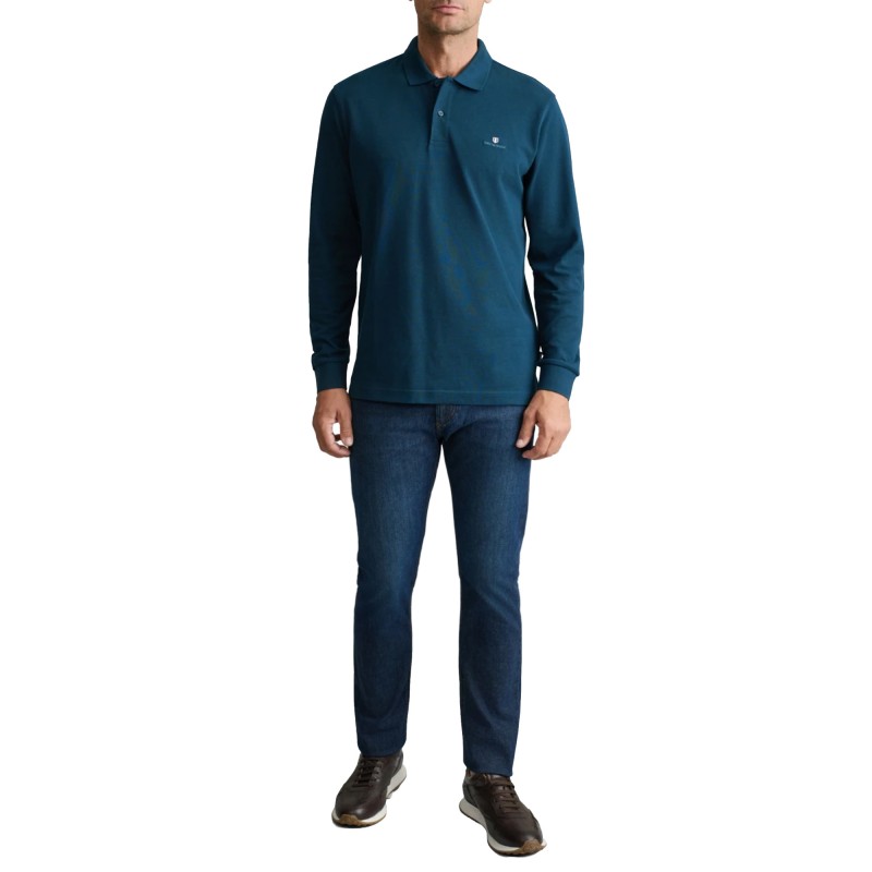 Navy & Green Polo Shirt Long Sleeve Custom Fit-Dark Petrol Navy & Green Polo Shirt Long Sleeve Custom Fit-Dark Petrol