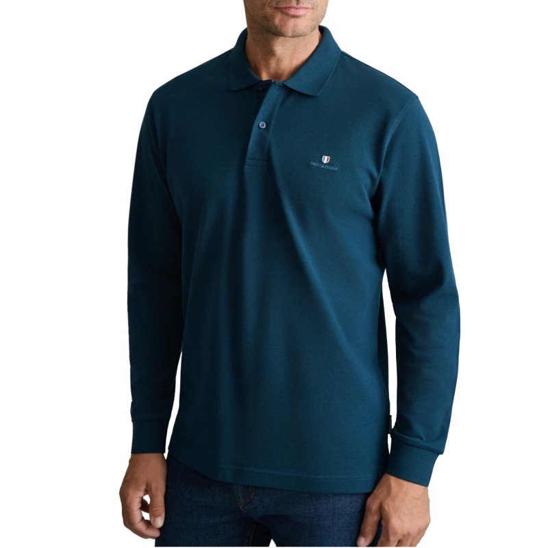 Navy & Green Polo Shirt Long Sleeve Custom Fit-Dark Petrol Navy & Green Polo Shirt Long Sleeve Custom Fit-Dark Petrol