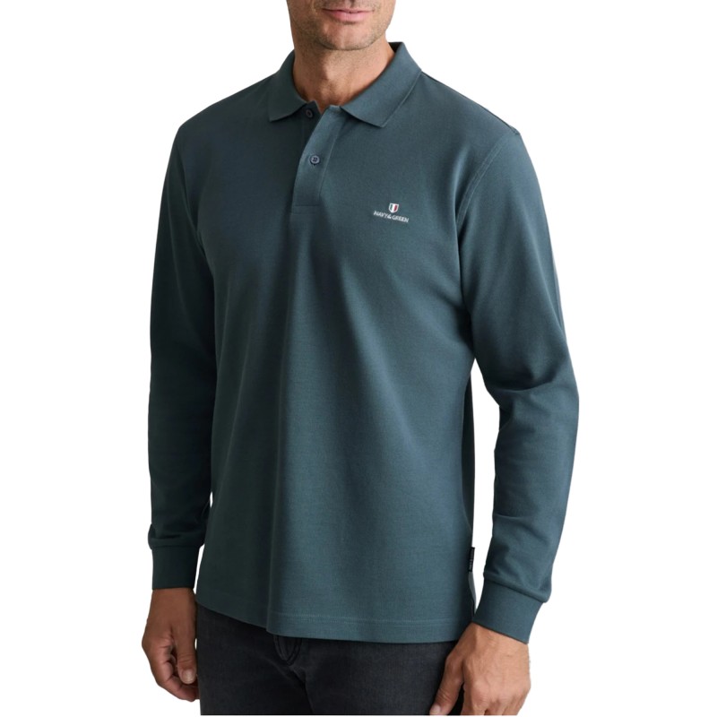 Navy & Green Polo Shirt Long Sleeve Custom Fit-Dark Shadow Navy & Green Polo Shirt Long Sleeve Custom Fit-Dark Shadow