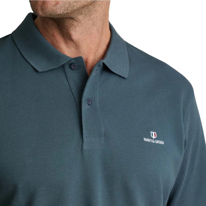 Navy & Green Polo Shirt Long Sleeve Custom Fit-Dark Shadow Navy & Green Polo Shirt Long Sleeve Custom Fit-Dark Shadow