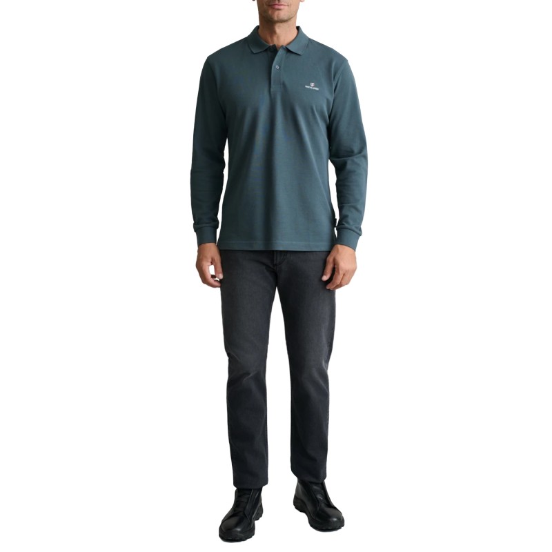 Navy & Green Polo Shirt Long Sleeve Custom Fit-Dark Shadow Navy & Green Polo Shirt Long Sleeve Custom Fit-Dark Shadow