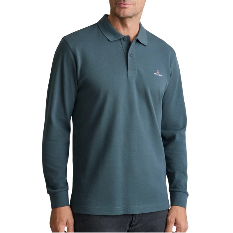 Navy & Green Polo Shirt Long Sleeve Custom Fit-Dark Shadow Navy & Green Polo Shirt Long Sleeve Custom Fit-Dark Shadow