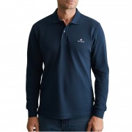 Navy & Green Polo Shirt Long Sleeve Custom Fit-Marine Blue