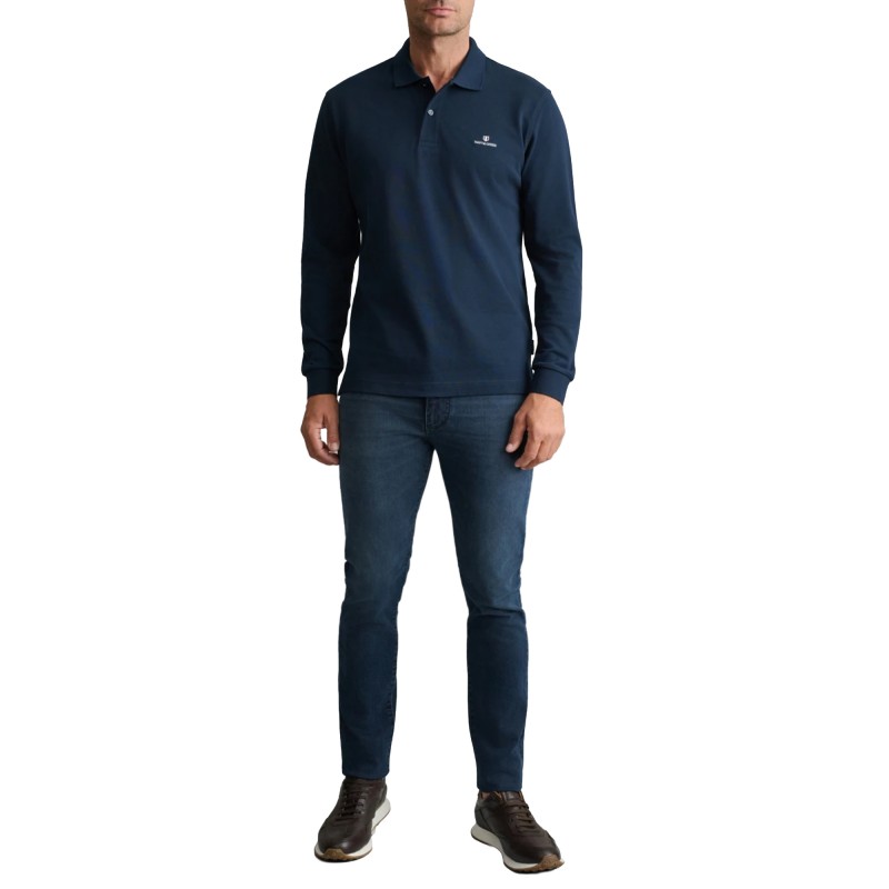 Navy & Green Polo Shirt Long Sleeve Custom Fit-Marine Blue