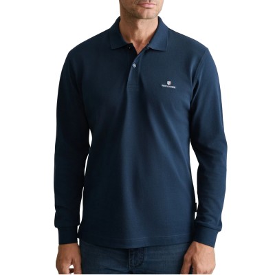 Navy & Green Polo Shirt Long Sleeve Custom Fit-Marine Blue Navy & Green Polo Shirt Long Sleeve Custom Fit-Marine Blue