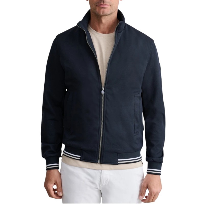 Navy & Green Jacket Zip Up With Stripes-Blue