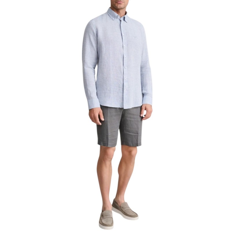 Navy & Green Shirt Linen Comfort Fit-Smoky Blue
